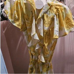 Yellow Floral Mini Wrap Dres